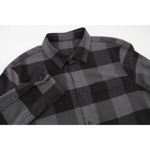 Lululemon Mens Medium Masons Peak Flannel Shirt Long Sleeve Button Up Gray Plaid